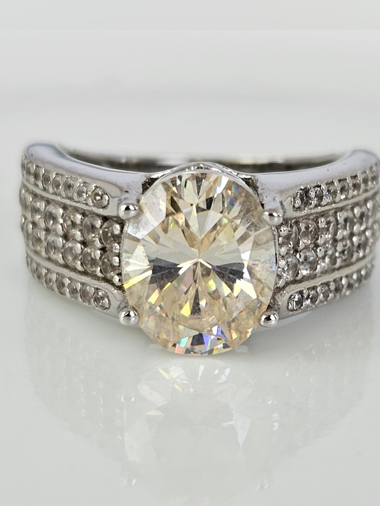 Estate Jewelry - Rare Strontium Titanate & Zircon Ring Sterling Silver Size 6!